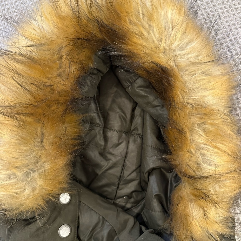 Andrew Marc New York Full Zip Faux Fur Down Feather Hooded Olive Puffer Coat - Picture 7 of 9